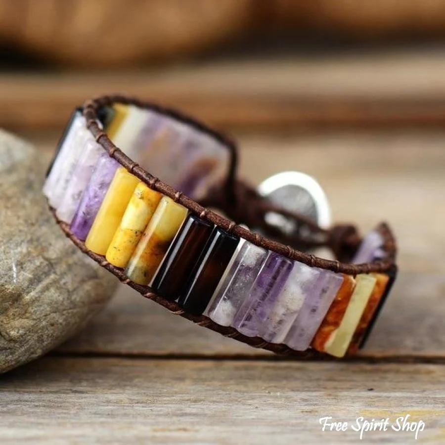 Handmade Multi-Color Jasper Stone Tube Wrap Bracelet - Image 5
