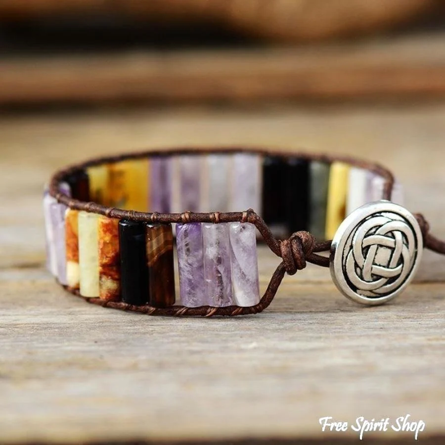 Handmade Multi-Color Jasper Stone Tube Wrap Bracelet - Image 6