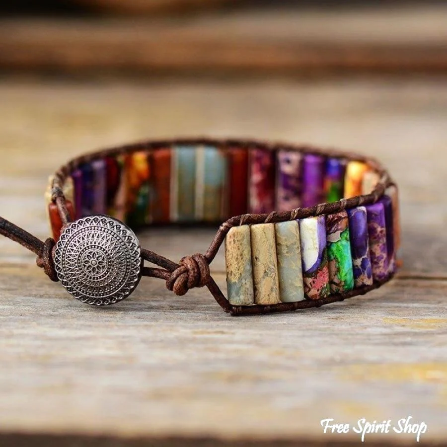 Handmade Multi-Color Jasper Stone Tube Wrap Bracelet - Image 7