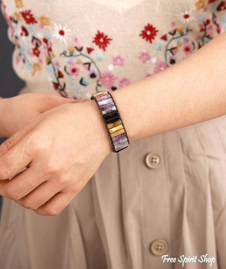 Handmade Multi-Color Jasper Stone Tube Wrap Bracelet - Image 8
