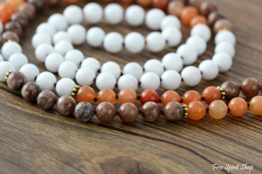 108 Natural Agate & Howlite Gemstone Bead Mala Necklace - Image 3