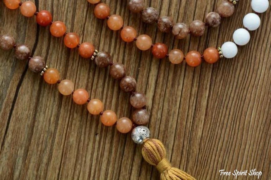 108 Natural Agate & Howlite Gemstone Bead Mala Necklace - Image 4