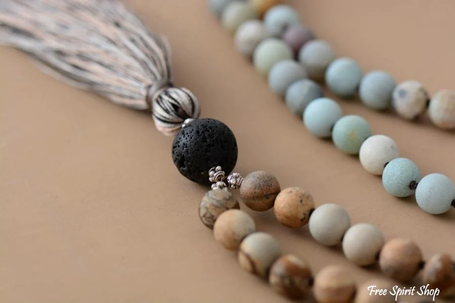 Natural 108 Amazonite Jasper & Lava Stone Bead Mala - Image 3