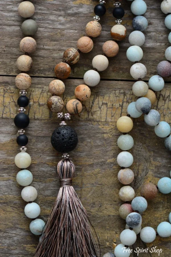 Natural 108 Amazonite Jasper & Lava Stone Bead Mala - Image 4