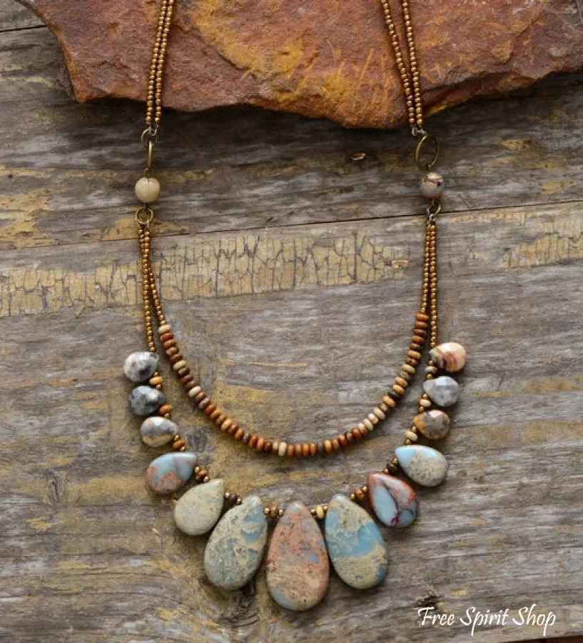 Handmade Natural King & Picture Jasper Multi-Layer Necklace - Image 3