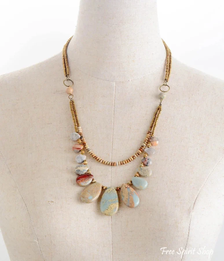 Handmade Natural King & Picture Jasper Multi-Layer Necklace - Image 5
