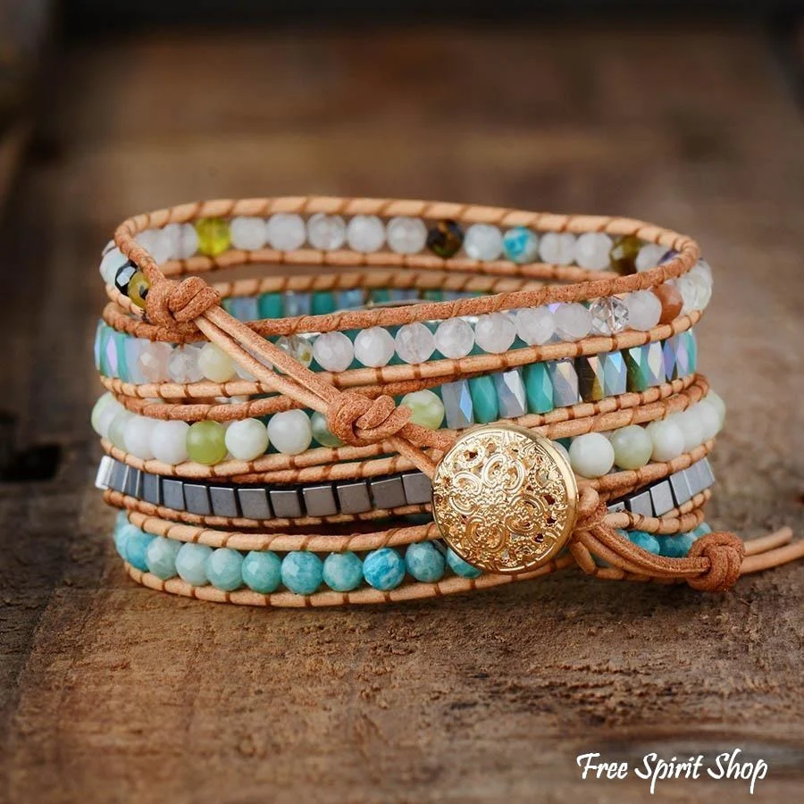 Handmade Natural Amazonite & Mix Gemstones Wrap Bracelet - Image 2
