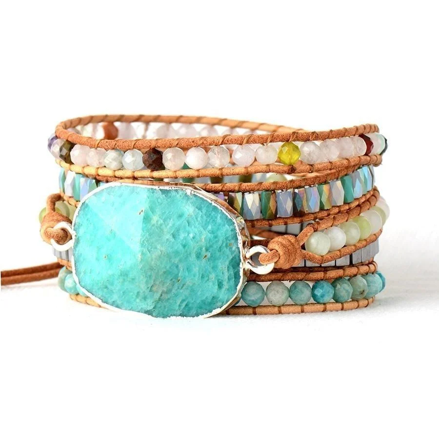 Handmade Natural Amazonite & Mix Gemstones Wrap Bracelet - Image 3