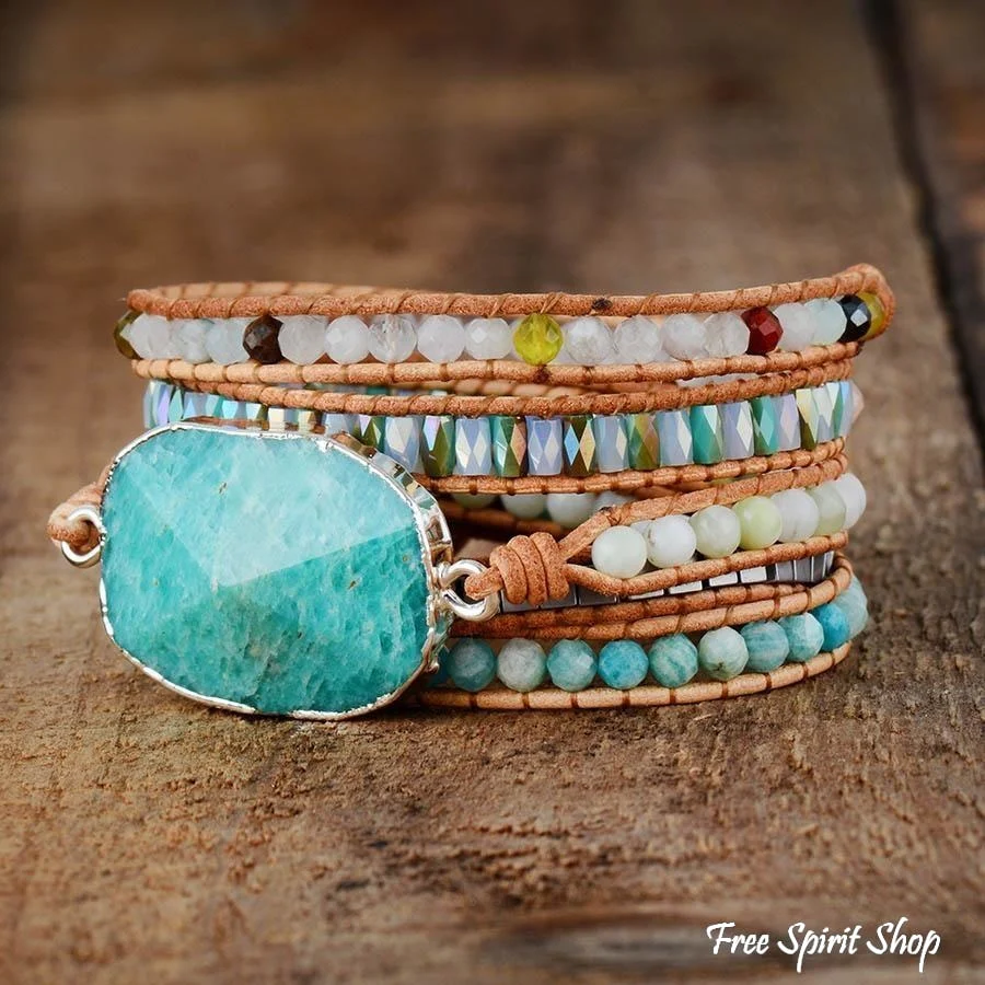 Handmade Natural Amazonite & Mix Gemstones Wrap Bracelet - Image 4