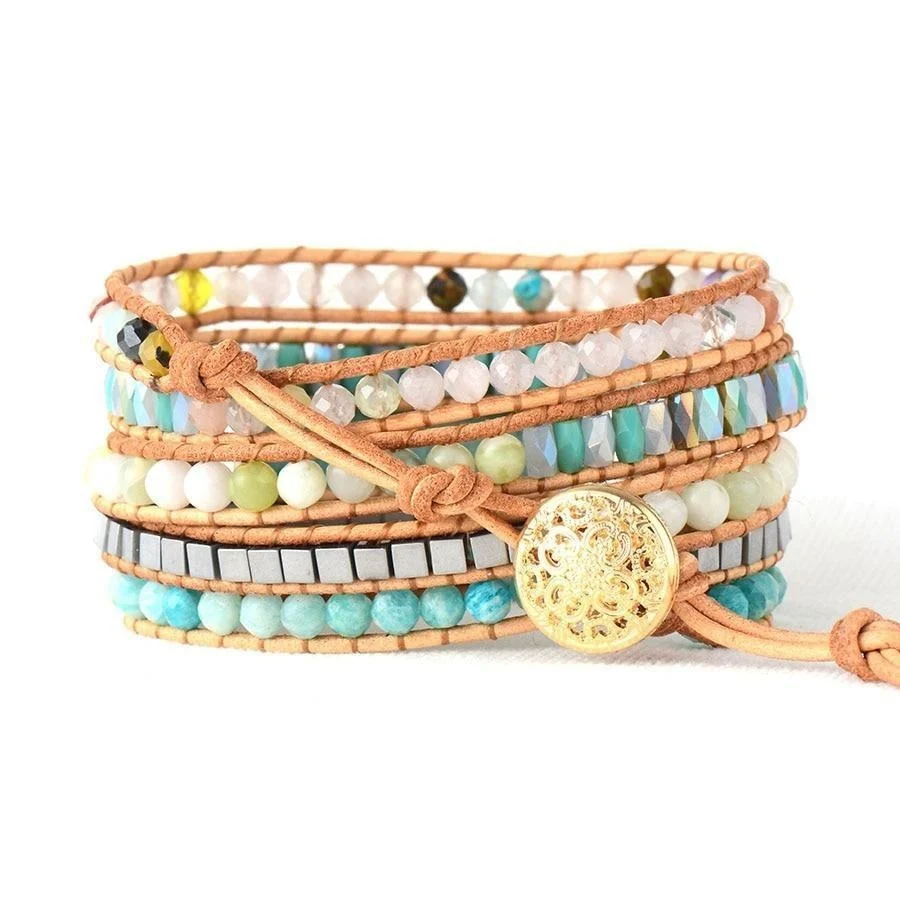 Handmade Natural Amazonite & Mix Gemstones Wrap Bracelet - Image 5