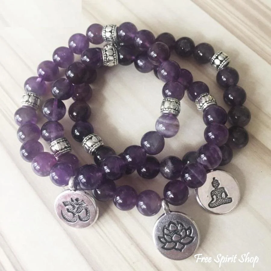 Handmade Natural Amethyst Stone Mala Bead Bracelet - Image 2