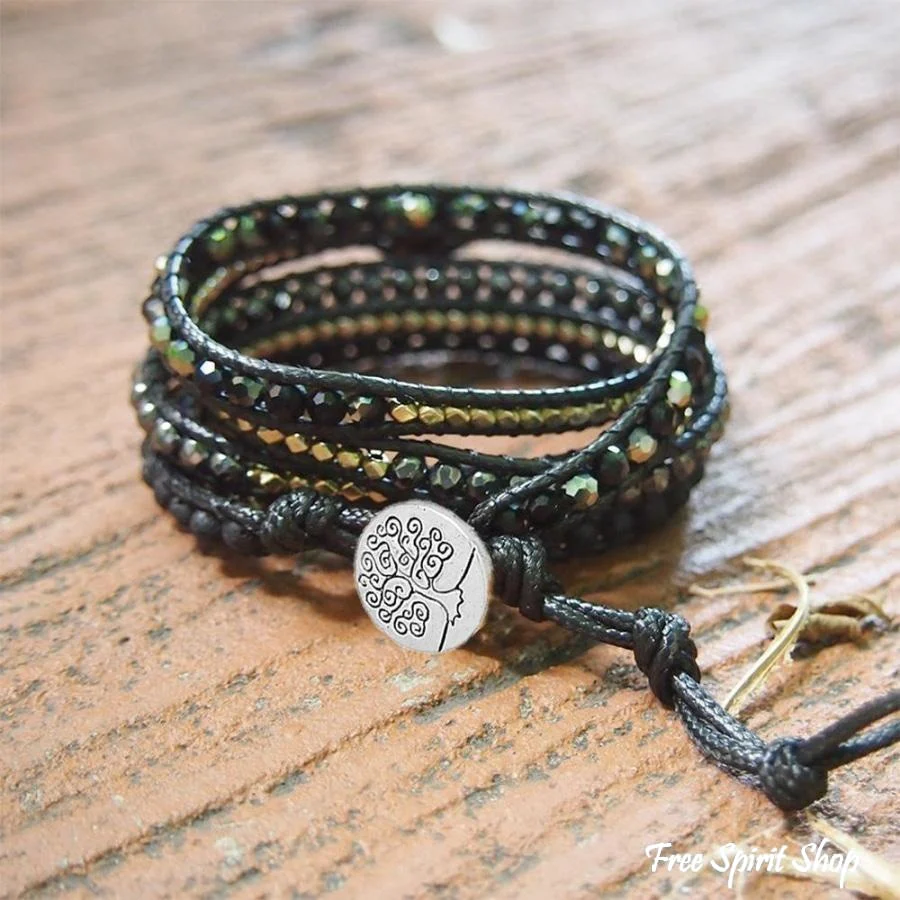 Handmade Natural Black Lava Stone & Hematite Gemstone Wrap Bracelet - Image 4