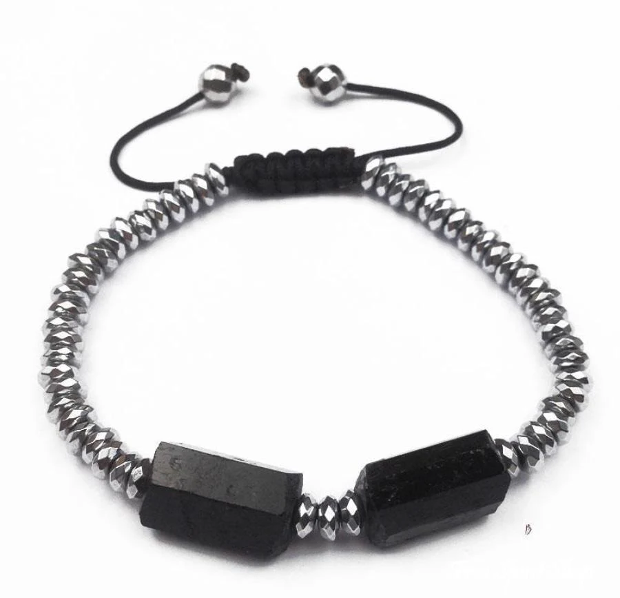 Handmade Natural Black Toumaline & Hematite Gemstone Beads Bracelet - Image 3