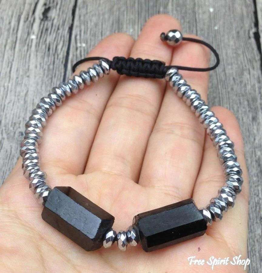 Handmade Natural Black Toumaline & Hematite Gemstone Beads Bracelet - Image 4