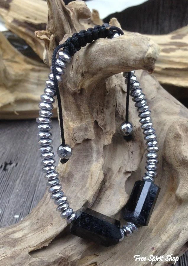 Handmade Natural Black Toumaline & Hematite Gemstone Beads Bracelet - Image 5