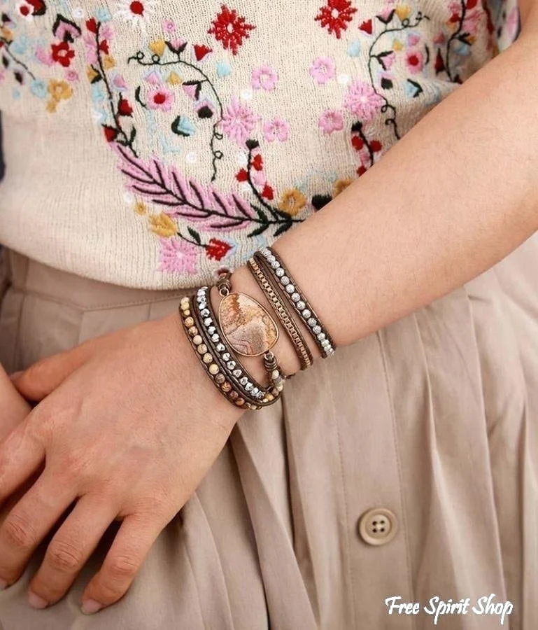 Handmade Natural Earthy Jasper Wrap Bracelet - Image 3