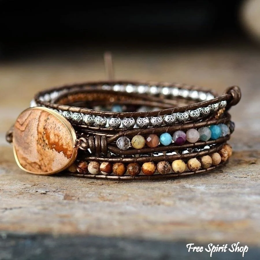 Handmade Natural Earthy Jasper Wrap Bracelet - Image 4