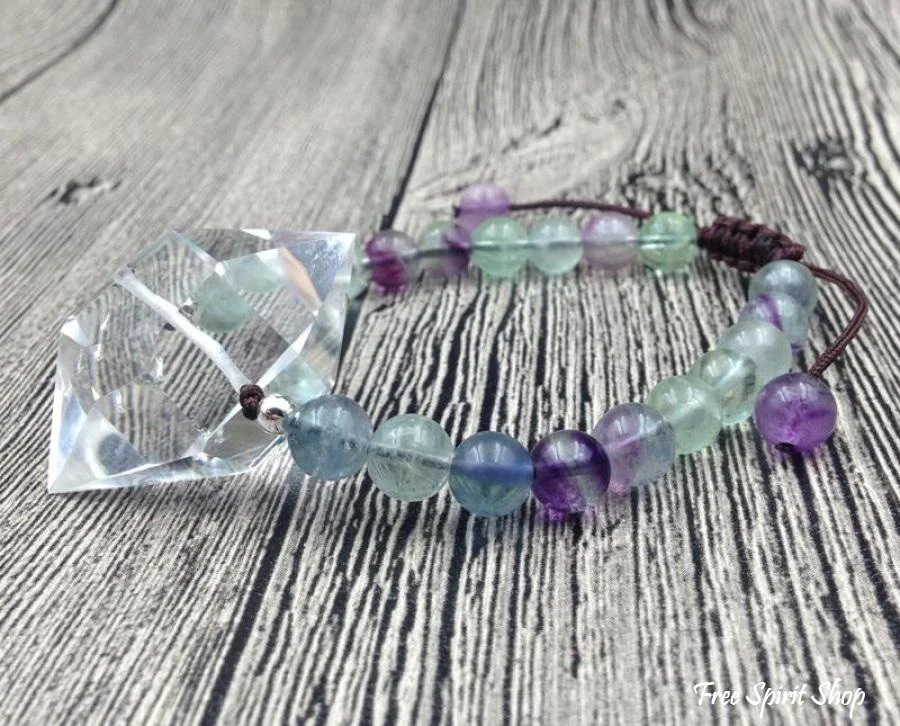 Handmade Natural Fluorite & Clear Quartz Adjustable Bracelet - Image 3