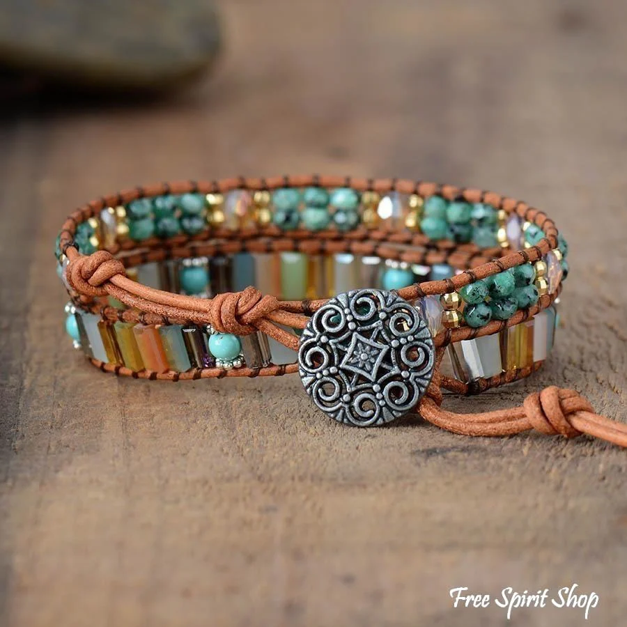 Handmade Natural Jade & Crystal Beads Wrap Bracelet - Image 4
