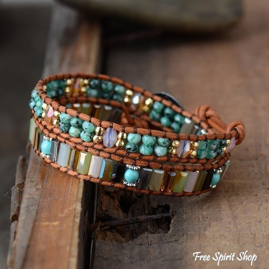 Handmade Natural Jade & Crystal Beads Wrap Bracelet - Image 5