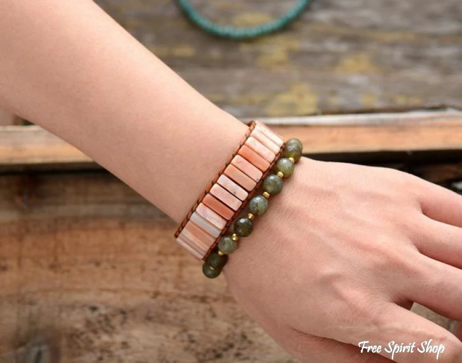 Handmade Natural Jasper & Agate Stone Bracelet - 3 Colours - Image 3