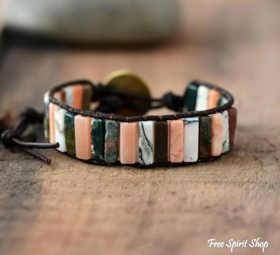 Handmade Natural Jasper & Agate Stone Bracelet - 3 Colours - Image 4