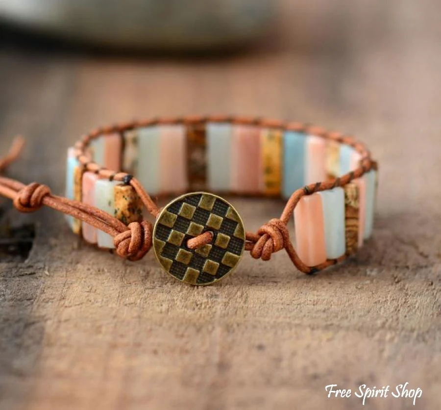 Handmade Natural Jasper & Agate Stone Bracelet - 3 Colours - Image 6