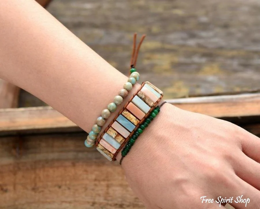 Handmade Natural Jasper & Agate Stone Bracelet - 3 Colours - Image 7