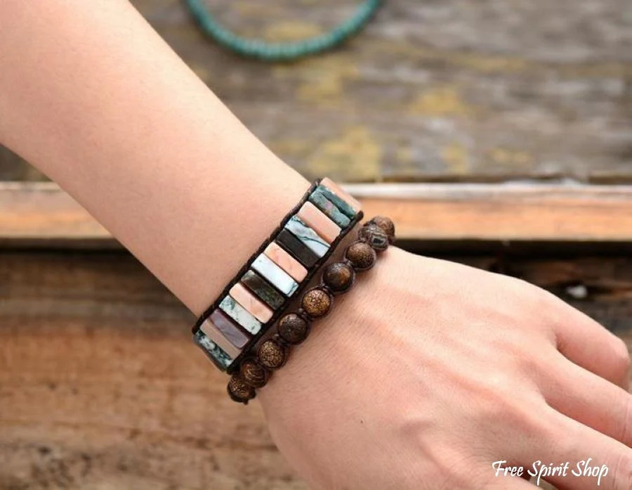 Handmade Natural Jasper & Agate Stone Bracelet - 3 Colours - Image 8