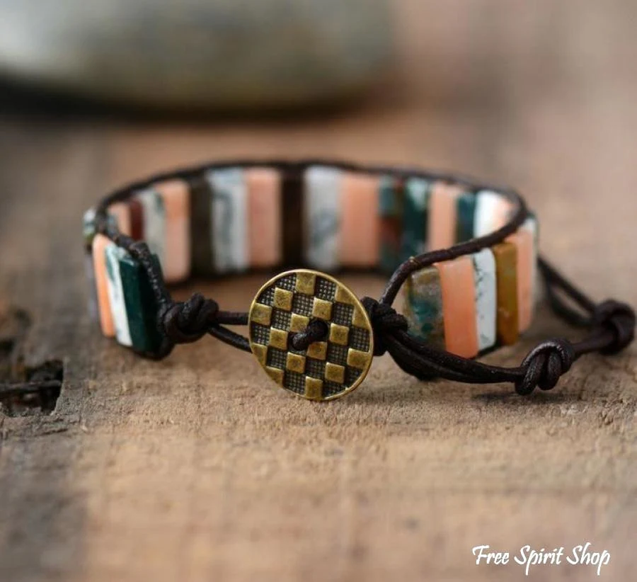 Handmade Natural Jasper & Agate Stone Bracelet - 3 Colours - Image 9