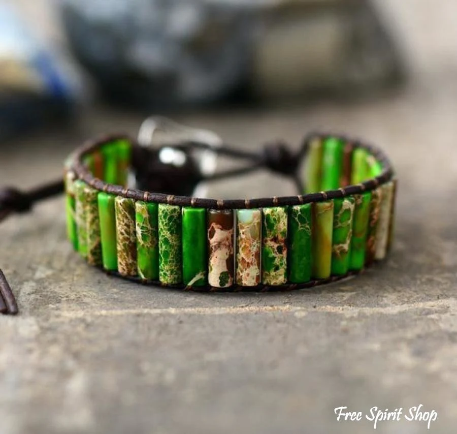 Handmade Natural Jasper & Agate Stone Leather Wrap Bracelet - Image 5