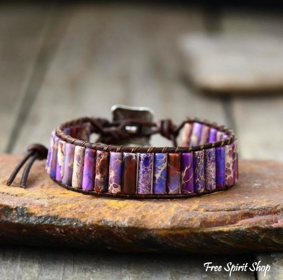 Handmade Natural Jasper & Agate Stone Leather Wrap Bracelet - Image 8