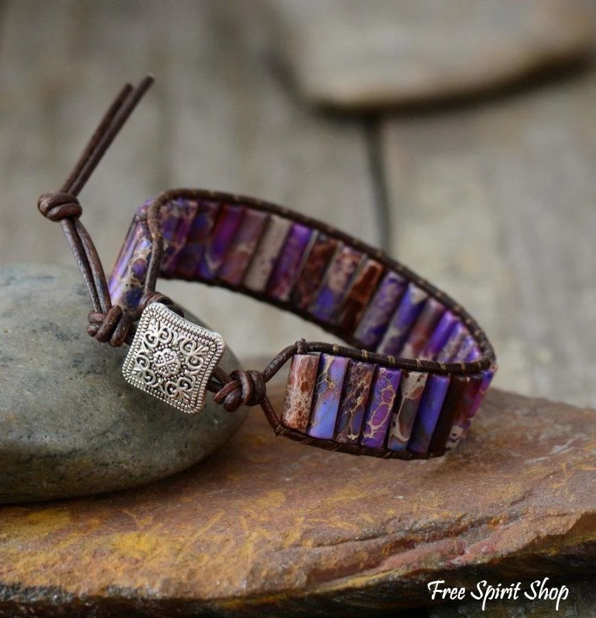 Handmade Natural Jasper & Agate Stone Leather Wrap Bracelet - Image 9