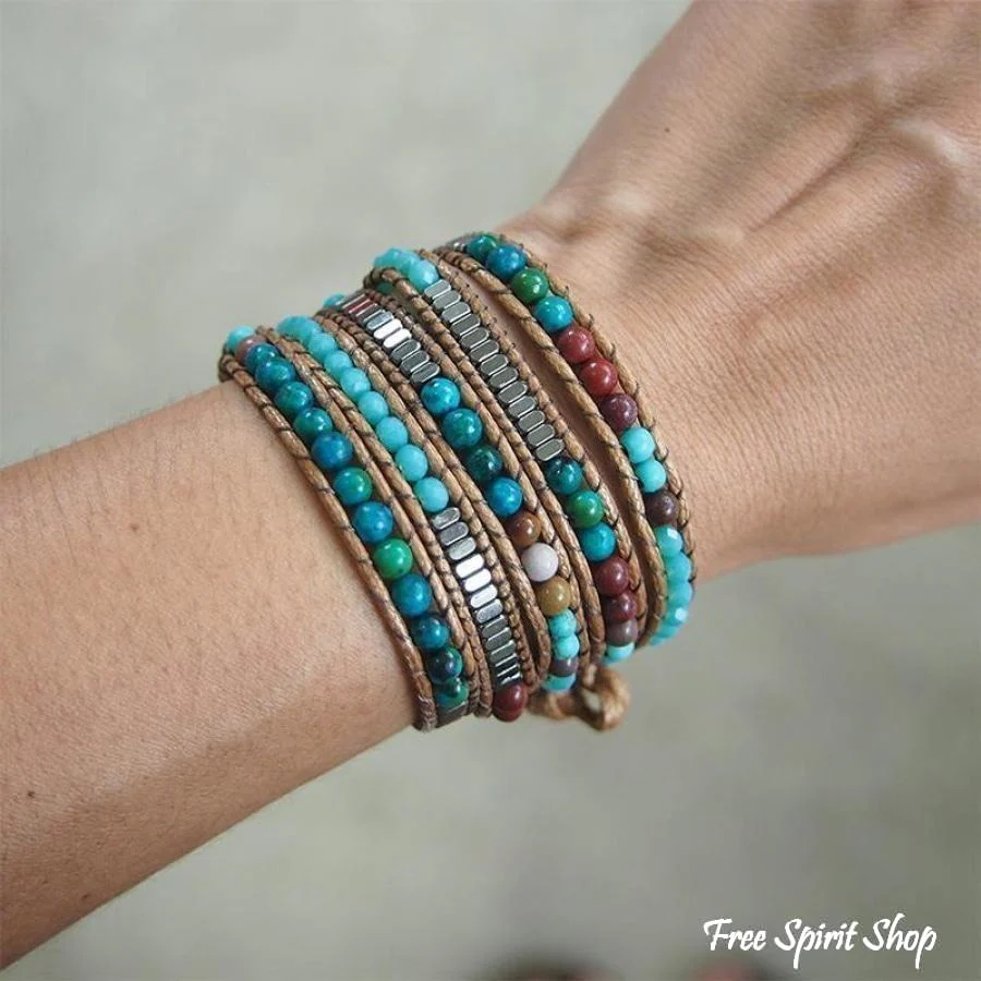 Handmade Natural Jasper Howlite & Hematite Wrap Bracelet