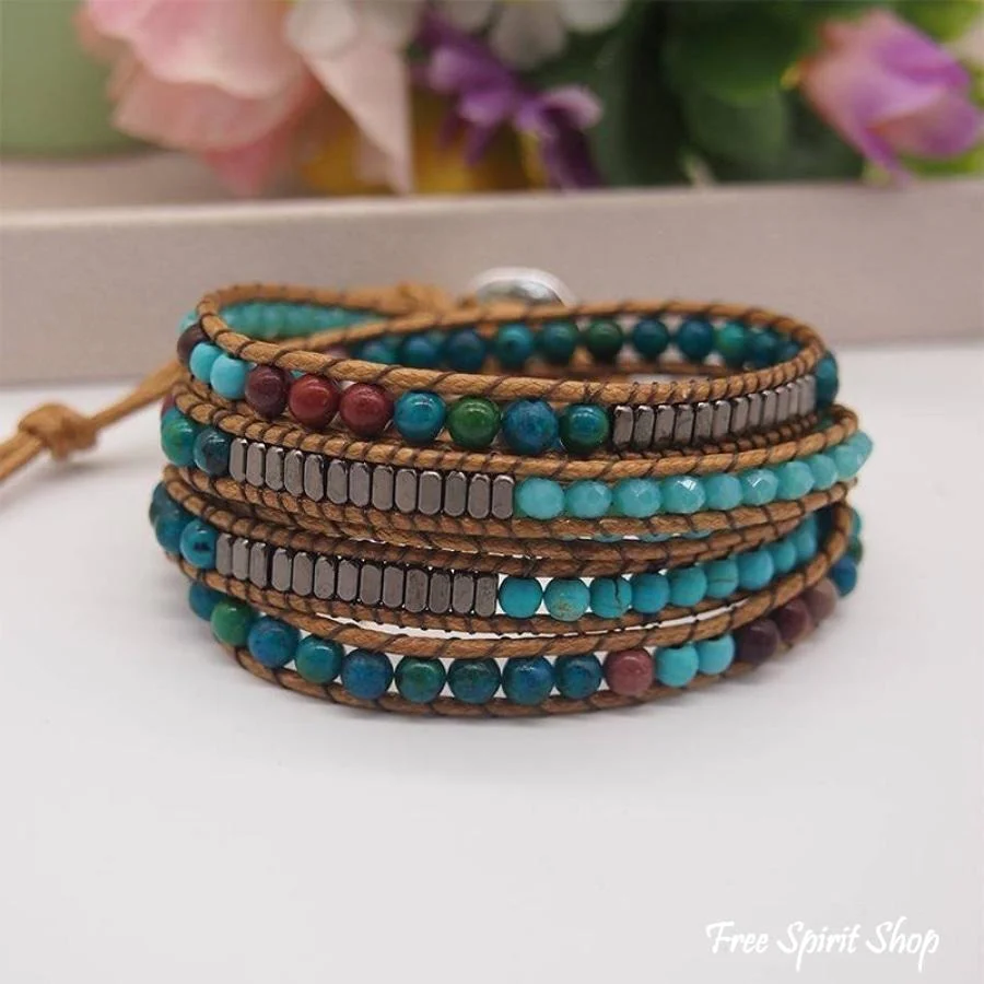 Handmade Natural Jasper Howlite & Hematite Wrap Bracelet - Image 2