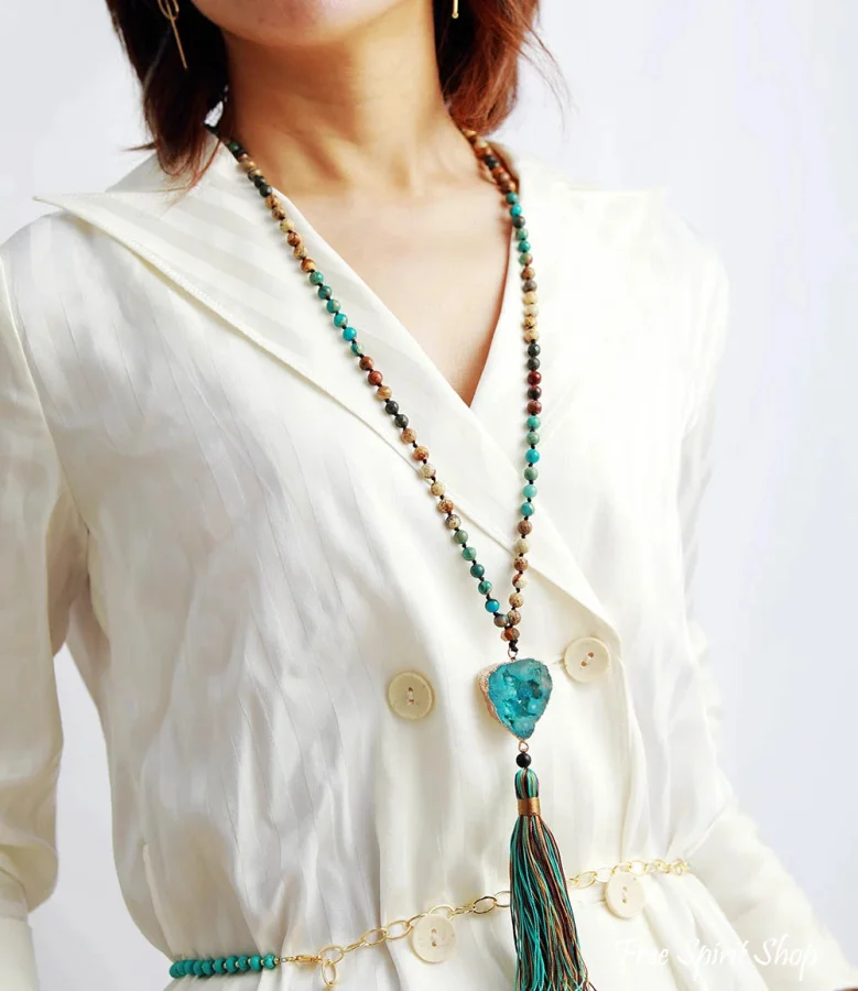Handmade Natural Jasper & Pyrite Stone Druzy Necklace - Image 3