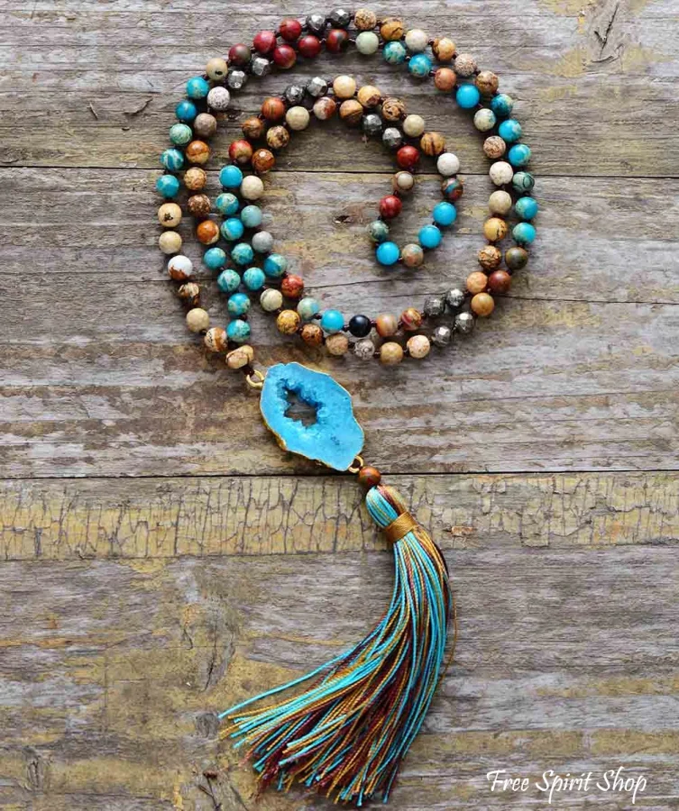 Handmade Natural Jasper & Pyrite Stone Druzy Necklace - Image 4