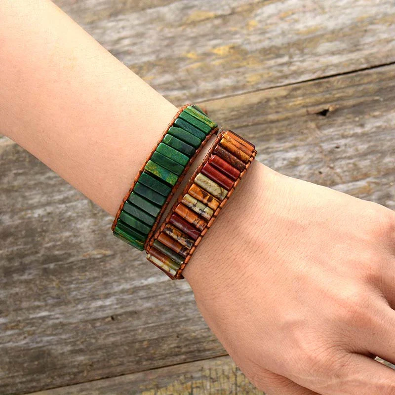 Handmade Natural Jasper Tube Wrap Bracelet - Image 2