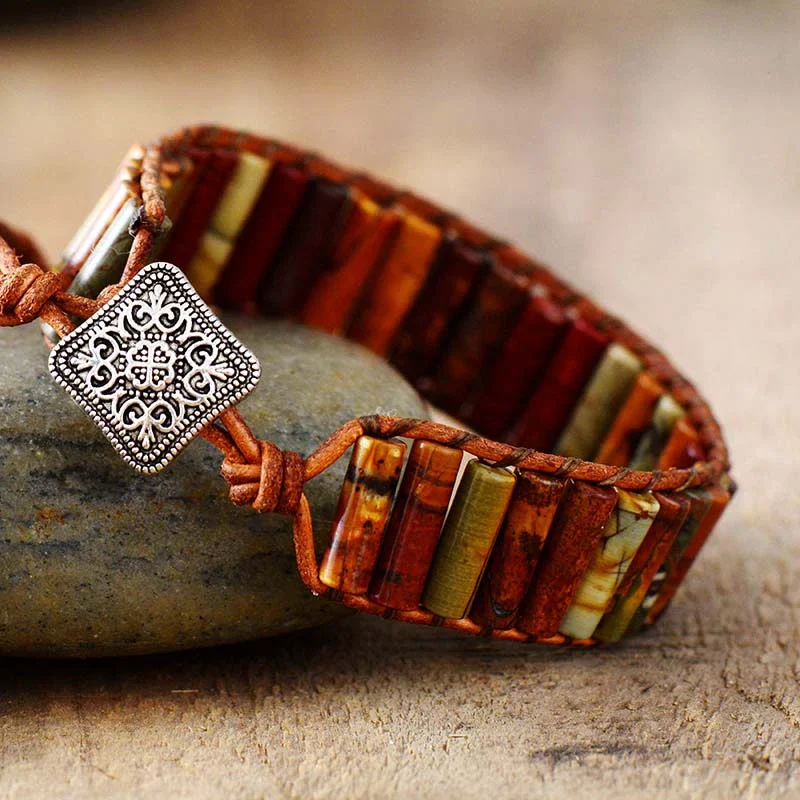 Handmade Natural Jasper Tube Wrap Bracelet - Image 3