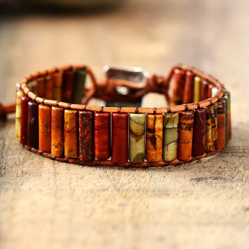 Handmade Natural Jasper Tube Wrap Bracelet - Image 4
