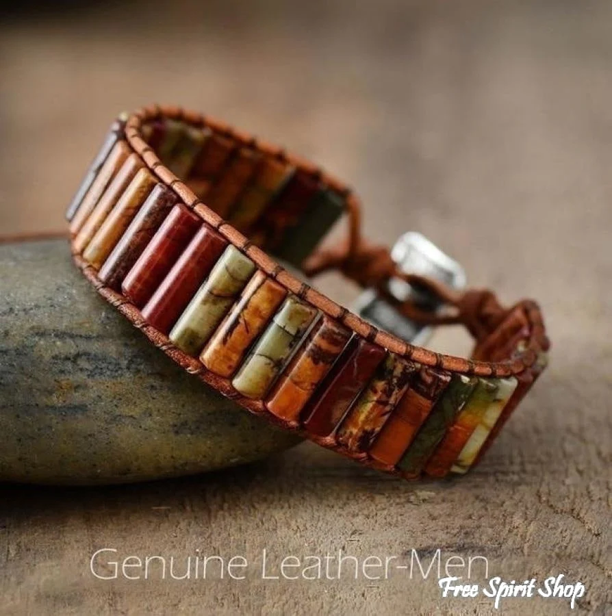 Handmade Natural Jasper Tube Wrap Bracelet - Image 6