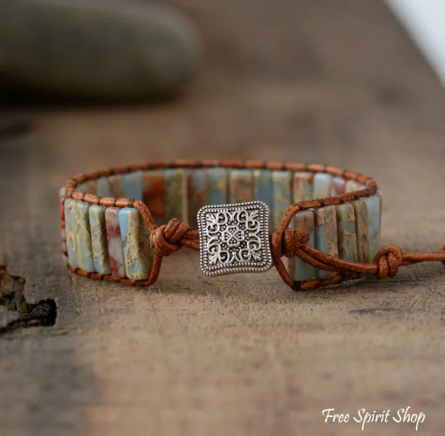 Handmade Natural King Jasper Tube Wrap Bracelet - Image 2