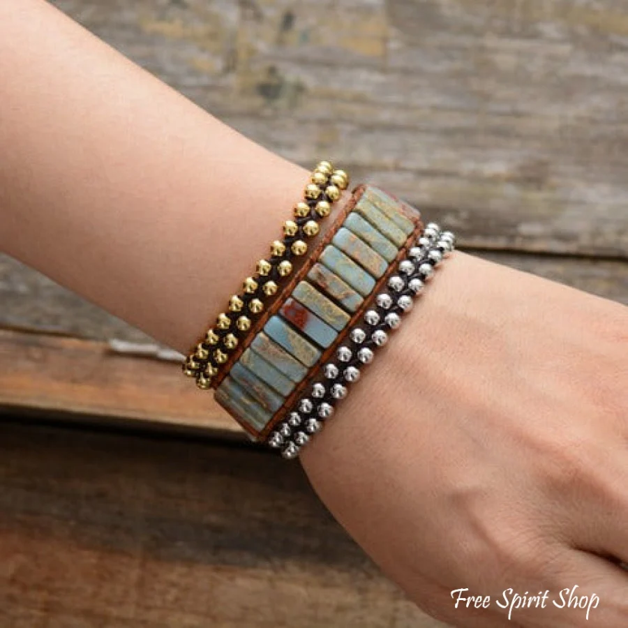 Handmade Natural King Jasper Tube Wrap Bracelet - Image 4