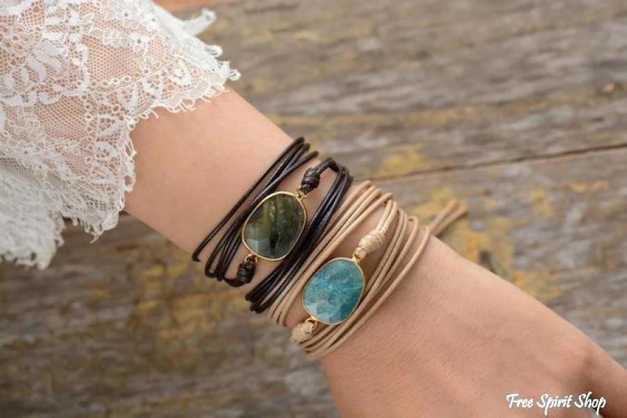 Handmade Natural Labradorite Gemstone Wrap Bracelet - Image 3
