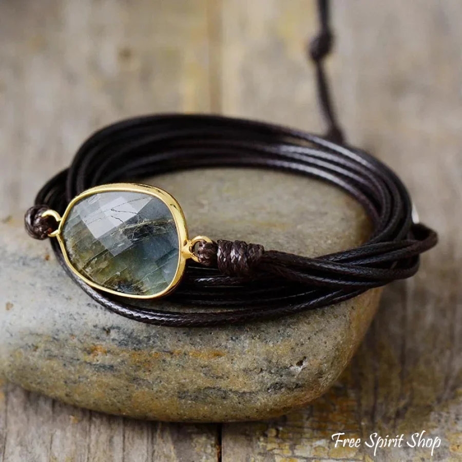 Handmade Natural Labradorite Gemstone Wrap Bracelet - Image 4