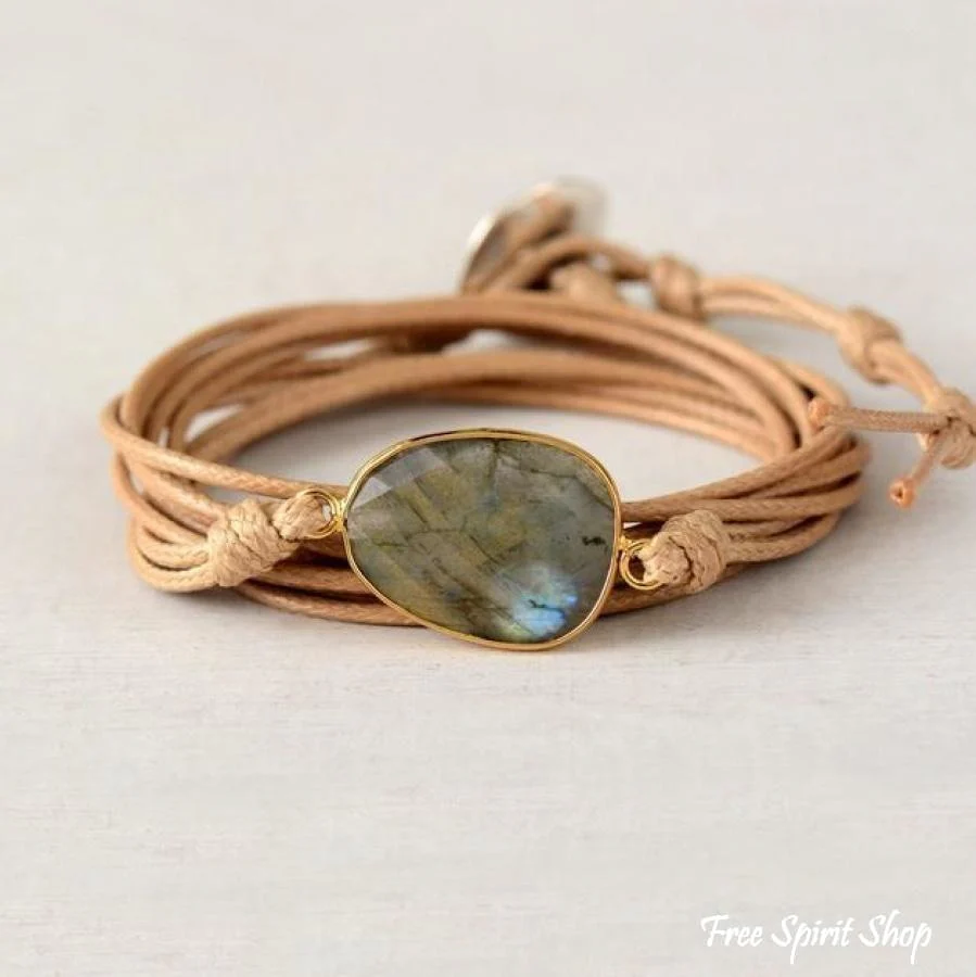 Handmade Natural Labradorite Gemstone Wrap Bracelet - Image 5