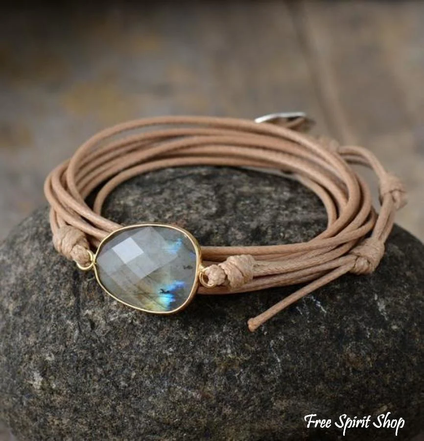Handmade Natural Labradorite Gemstone Wrap Bracelet - Image 6