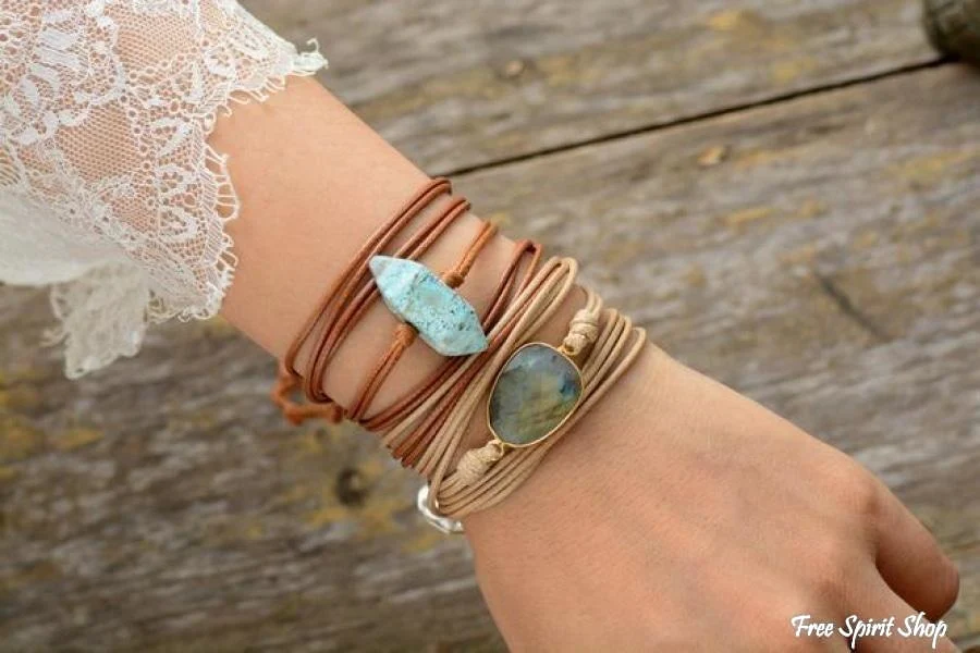 Handmade Natural Labradorite Gemstone Wrap Bracelet - Image 7