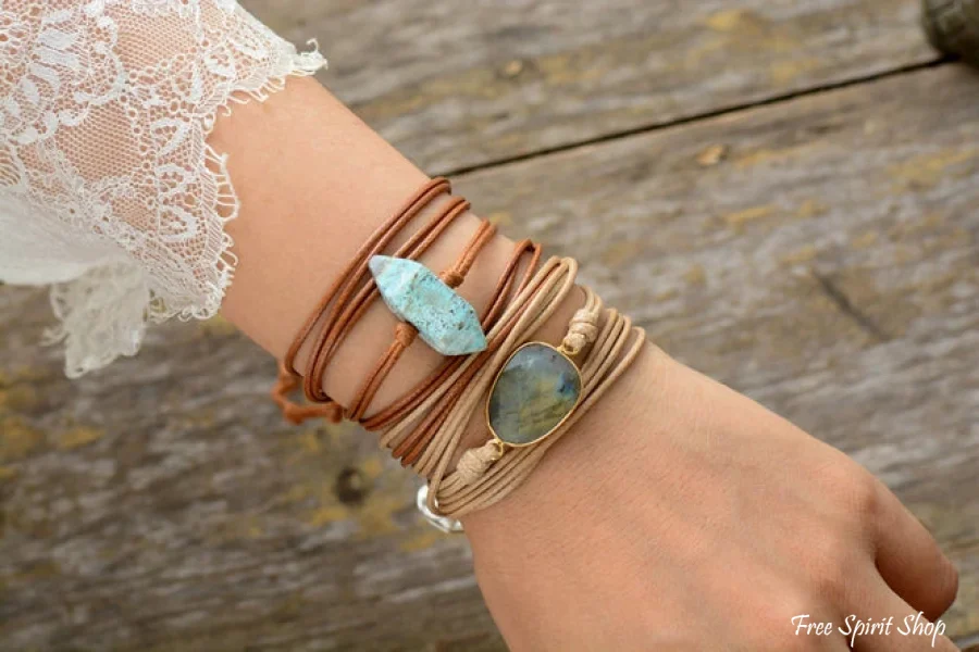Handmade Natural Labradorite Gemstone Wrap Bracelet - Image 9