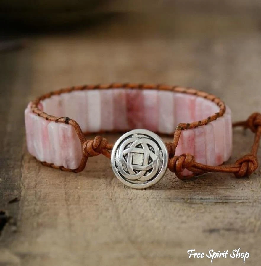 Handmade Natural Pink Opal Stone Leather Wrap Bracelet - Image 4